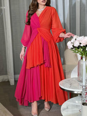 Elegant Color Block Chiffon Dress