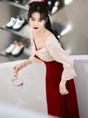 Best-selling new toast dress bride 2022 new winter wedding engagement long red simple fashion daily dress