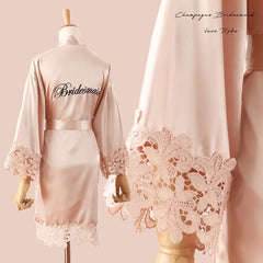 Summer Lace Pajamas Bridal and Bridesmaid Wedding Robe Dress Solid Kimono Bathrobe Ladies Casual Home Evening Dress