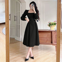 Folds Puff Sleeve Corsets Women Midi Dress Sexy Elegant Bodycon Autumn Elegant Party Casual Lady Long Dress Streetwear