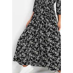 Vintage Floral Print Maxi Dress Women Boho Three Quarter Sleeve Long Sashes Dress Turn Down Collar Casual Shirt Dresses Robe