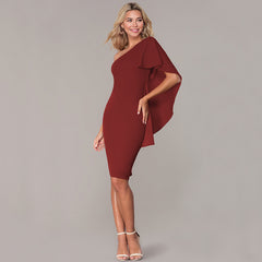 فساتين نسائية أوروبية وأمريكية، فساتين، تنانير متوسطة، أكمام على شكل ورقة اللوتس بكتف واحد، فساتين الورك، للنساء