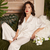 Jiangnan He 2022 summer new ice silk jacquard polka short-sleeved trousers three-piece set women's pajamas home clothes