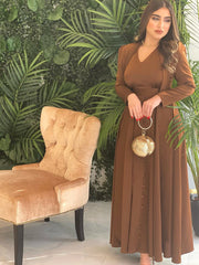 Brown Elegant Satin Waisted Gown Dress