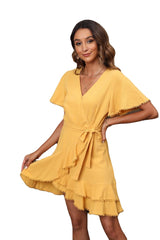 New women's European and American dresses sexy belted V-neck skirt