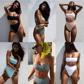 Women Swimsuit Ladies Fashion Green Color Matching Tie dye Bandeau Bandage Bikini Set Push Up Swimwear Beachwear
