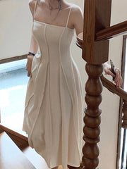 2023 Dress Women's Sleeveless Aesthetic Folding Design French Casual Fashion Sweet Soft Slim Women 4*25