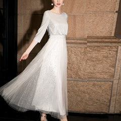 فستان مضيف نسائي لخريف 2022 فستان سهرة شبكي لامع مزين بالترتر لخريف 2022