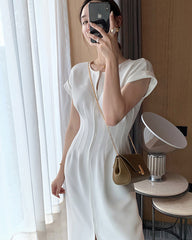 New Summer Women Solid Color Elegant Vestidos White Party Bodycon Work Office Lady Female Slim Dress