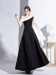 Black evening dress one-shoulder celebrity temperament banquet dress slim and long daily dress