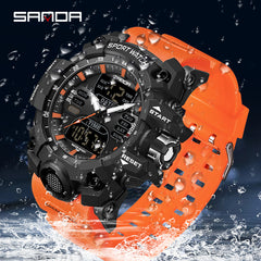 SANDA 6126 Men Watches 50M Waterproof Sports Military Watch Digital Wristwatch