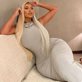 ملابس نسائية على الطراز الأوروبي والأمريكي موضة صيف 2023 فستان بدون أكمام بغطاء للرأس وفتحة خلفية جديدة لصيف 2023