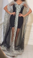 European and American women's sexy bronzing cape prom dress dress