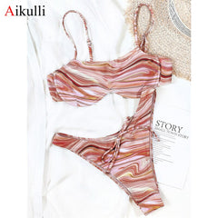 Bikinis Swimsuit Women Sexy Underwire Bra Ripple Quicksand Swimwear Push up Set Summer Female Swimming Bathing Suit