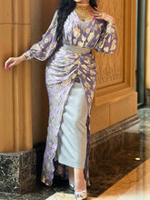 Elegant printed gold waist dress