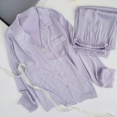 Lace Slip Letter Dark Flower Pajamas Ladies Long Sleeve Trousers Set Homewear