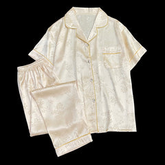 Light and -value exquisite jacquard short-sleeved trousers home clothes silk pajamas set