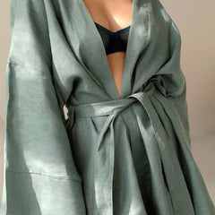 Green Robes For Women Sleepwear Cotton Long Sleeve Women's Dressing Gown Sexy Mini Dress 2022 Spring Bathrobe Female