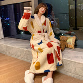 Coral fleece pajamas women's winter flannel plus velvet warm long section sweet bathrobe autumn pajamas