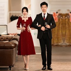 فستان نخب جديد رائع للعروس 2023 فستان صيفي جديد للنساء الحوامل الصغيرة لحفلات الزفاف والخطوبة باللون الأحمر فستان سهرة