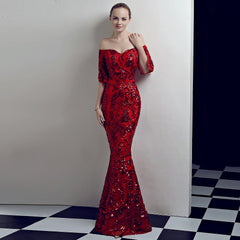 حار بيع جديد نمط المحكمة الأوروبية والأمريكية طويلة رقيقة السنوي مأدبة ملهى ليلي حفل زفاف مساء اللباس