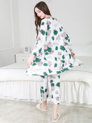 بيجامة يابانية طازجة وحلوة على شكل نبات الأزهار، ثوب نوم بحمالات مطبوع من ثلاث قطع، خدمة منزلية
