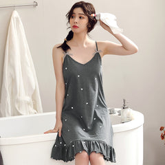 Women V-Neck Nightgowns Heart Print Night Dress Sexy Spaghetti Strap Cotton Casual Home Dress Night Shirt Sleepwear Nightwear