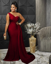 European and American tight-fitting private clothes celebrity women's clothing slanted shoulders mermaid skirt evening dress