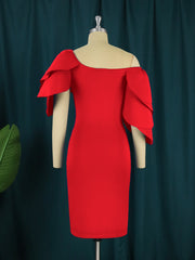 AOMEI فساتين الحفلات الحمراء المثيرة Bodycon المرأة الكشكشة المتتالية أنيقة قصيرة الأكمام ميدي الجلباب عيد ميلاد العودة للوطن 4XL 2022 جديد