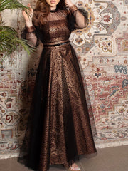 Black elegant mesh bronzing waist dress