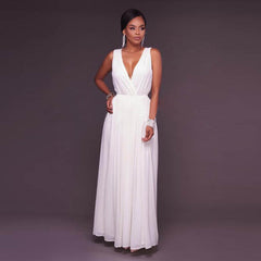 European and American new dresses New V-neck solid color dresses