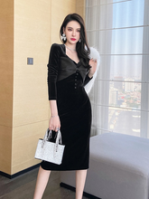 أزياء المرأة الرجعية ساحة طوق القوس زر ميدي اللباس مزاجه أنيقة مثير الشارع الملابس Bodycon فستان مع الشق