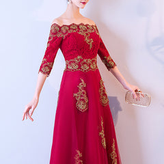 Ladies Off Shoulder Long Sleeves Embroidered Lace Appliquéd Festival Party Evening Dress