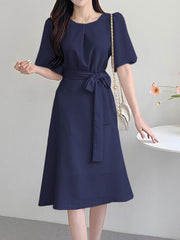 ZANZEA Women Elegant Dresses Solid O-Neck Short Sleeve Mid-Calf Length Dress Fashion Holiday Casual Loose Ladies Vestido Plus Size