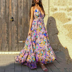 ملابس نسائية أوروبية وأمريكية فستان بحمالات عميق جديد على شكل حرف V تنورة ميدي رفيعة