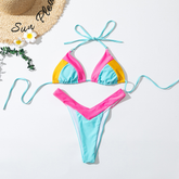 European and American new split swimsuit bikini three-color stitching swimsuit
