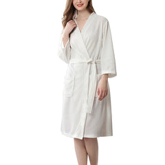 TREEHOUSE Women Water Absorption Bath Robe Solid Waffle Bathrobe Spa Dress Nightgown Spa Home Dress Nightgown