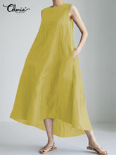 Celmia Elegant Dresses For Women 2022 Solid Sleeveless Suspender Loose A-Line Vestidos Bohemian Party Casual Summer Plus Size Long Dresses