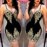 Women's Slim Print Fashion Sling Spaghetti Bodycon Lace Strappy Ladies Evening Party Mini Short Dress Size S XL V Neck