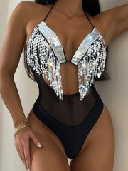 European and American spring and summer new sexy bikin women's sequins strapless backless seaside vacation beach swimming navel low-cut vest briefs on