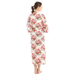 Women's long Bathrobe Floral Print Kimono Long Robe Cotton Bridesmaids Dress LengthSilk Robes Dressing Gown Summer Nightgown elegant Robe