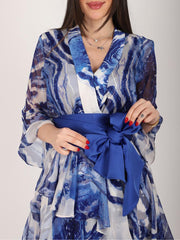 Printed Chiffon Bow Cake Skirt Dress