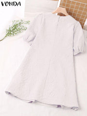 فوندا فساتين أنيقة للنساء 2022 الصلبة س الرقبة قصيرة الأكمام نفخة تقسم الكشكشة ألف خط فيستدوس البوهيمي حزب عارضة زائد حجم فساتين قصيرة