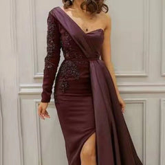 Evening dress women's new one-piece dinner catwalk dress long host with slits to show thin and large size