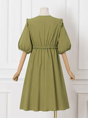 ZANZEA Women Elegant Dresses Solid O Neck Lantern Sleeve Half Sleeve Elastic Waist Long Dress Fashion Holiday Casual Loose Ladies Vestido Plus Size