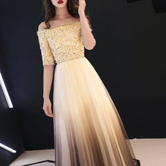 Ladies Long Sleeves One Shoulder Sequin Contrast Color Fashion Banquet Evening Dress
