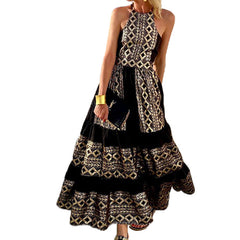 فستان بوهو شيك فضفاض بدون أكتاف مطبوع