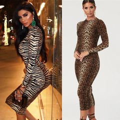 leopard print long sleeve slim bodycon sexy dress autumn women streetwear party festival dresses outfits