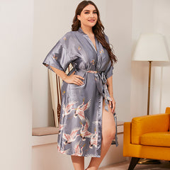 New style ice silk nightgown bathrobe bathrobe plus size home service