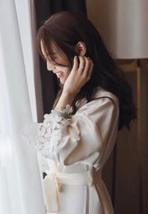 Summer Lace Sleepwear Wedding Robe Gown Bride Bridemaid Solid Kimono Bathrobe Women Casual Home Night Dress M L Xl